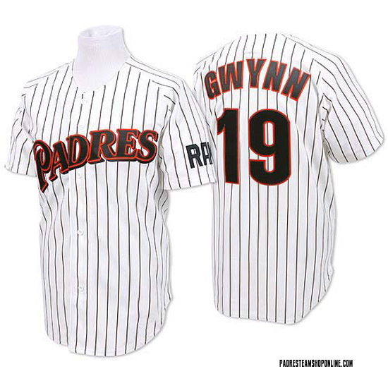 Men's Mitchell and Ness Tony Gwynn San Diego Padres Authentic White/Blue Strip Throwback Jersey