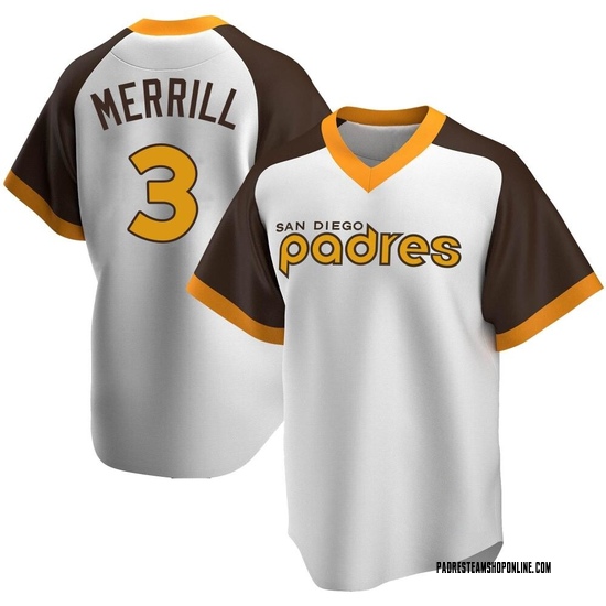 Youth Jackson Merrill San Diego Padres Replica White Home Cooperstown Collection Jersey